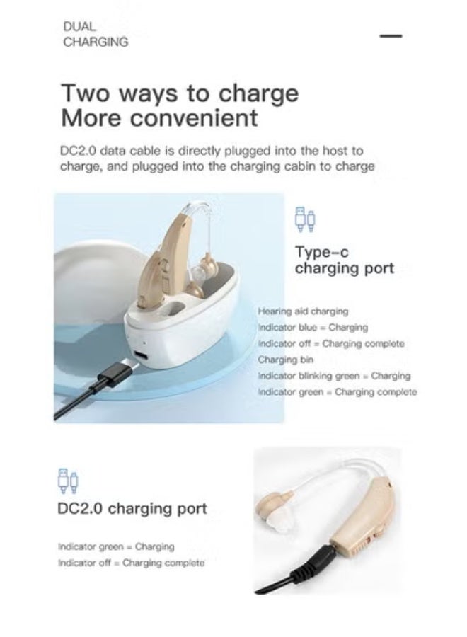 أدوات مساعدة للسمع لكبار السن، أدوات مساعدة للسمع قابلة لإعادة الشحن مع خاصية إلغاء الضوضاء، مضخم سمع مطور لأجهزة مساعدة الصوت الشخصية لفقدان السمع مع التحكم في مستوى الصوت، لون البشرة، قطعة واحدة - Image 4